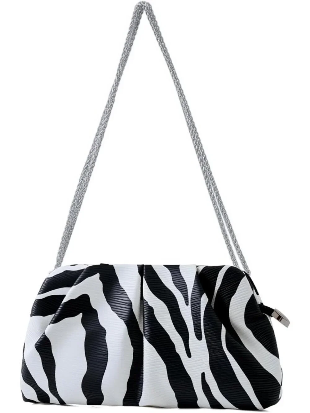 Women's Zebra Pleated Pu Clutch Purse For Dressy With Chain Formal Handbag